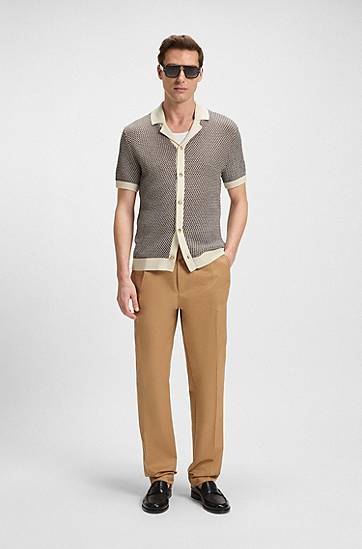 Sveter BOSS Regular-Fit Knitted Cotton Cardigan Béžová | 50543163, 1