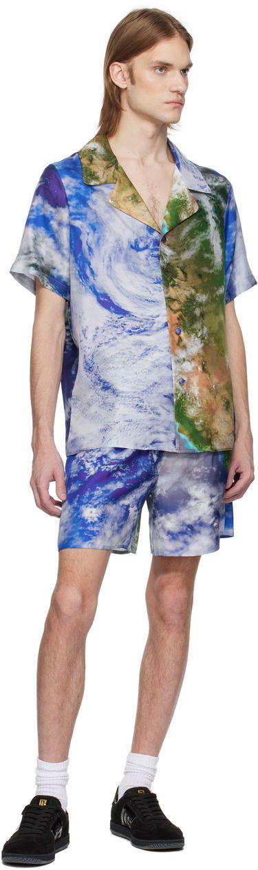Košeľa Balmain Balmain Earth Print Silk Shirt Modrá | EH0HN067SE89, 3