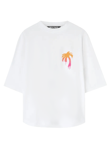 Tričko Palm Angels Sprayed Palm Logo Over Tee Biela | PMAA002F22JER0040132