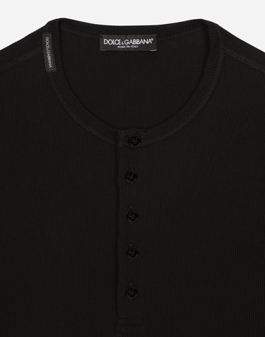 Tričko Dolce & Gabbana Fine-rib Cotton Granddad-neck Čierna | G8MC5TFU7AVN0000, 2