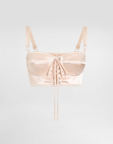 Podprsenka Dolce & Gabbana Dolce & Gabbana Satin Bralette Top with Corset Detail Béžová | F7AW6TGDCMXF0658, 0