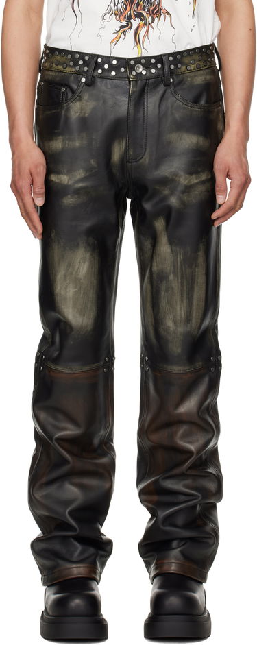 Nohavice a džínsy Who Decides War Who Decides War Ombre Studded Leather Pants Čierna | 1120890031SS25, 0
