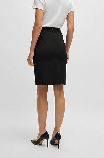Sukňa BOSS Slim-Fit Virgin Wool Pencil Skirt Čierna | 50490036, 1