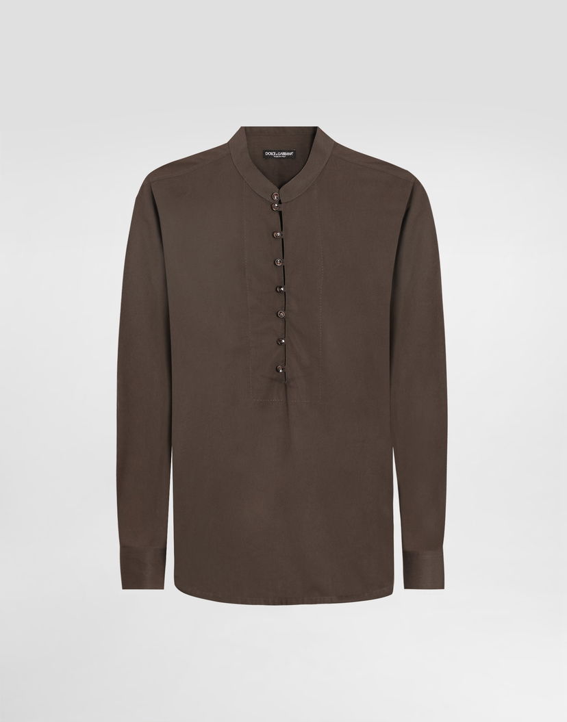 Košeľa Dolce & Gabbana Dolce & Gabbana Mandarin Shirt In Cotton Canvas Hnedá | G5NI5TFU5X4M1213