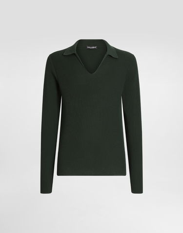 Sveter Dolce & Gabbana Dolce & Gabbana Knitted Cotton Polo Sweater Zelené | GXY44TJBCFNV7312, 0