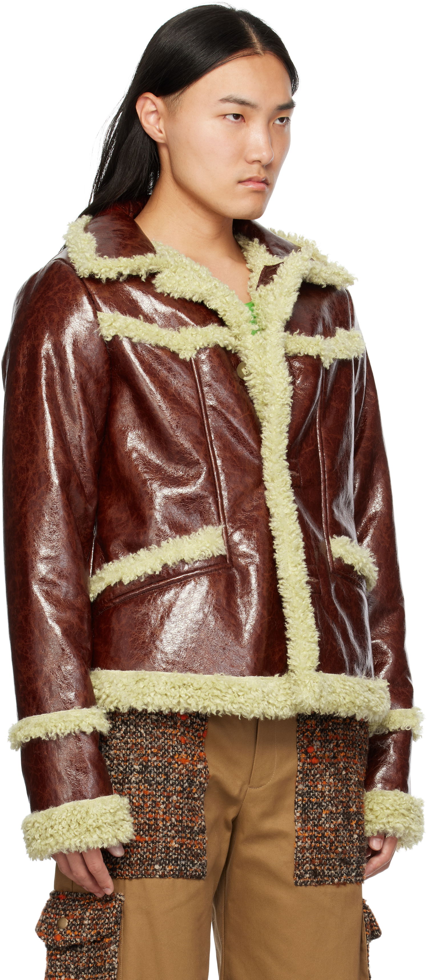 Bunda Anna Sui Anna Sui Runway Faux-Leather and Shearling Jacket Hnedá | M824A31, 1