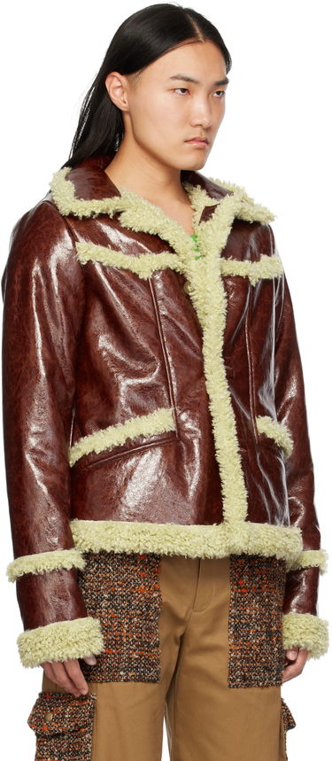 Bunda Anna Sui Anna Sui Runway Faux-Leather and Shearling Jacket Hnedá | M824A31, 1