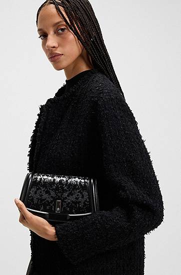 Kabelka BOSS Ariell leather clutch bag with sequin embellishments Čierna | 50552155, 1