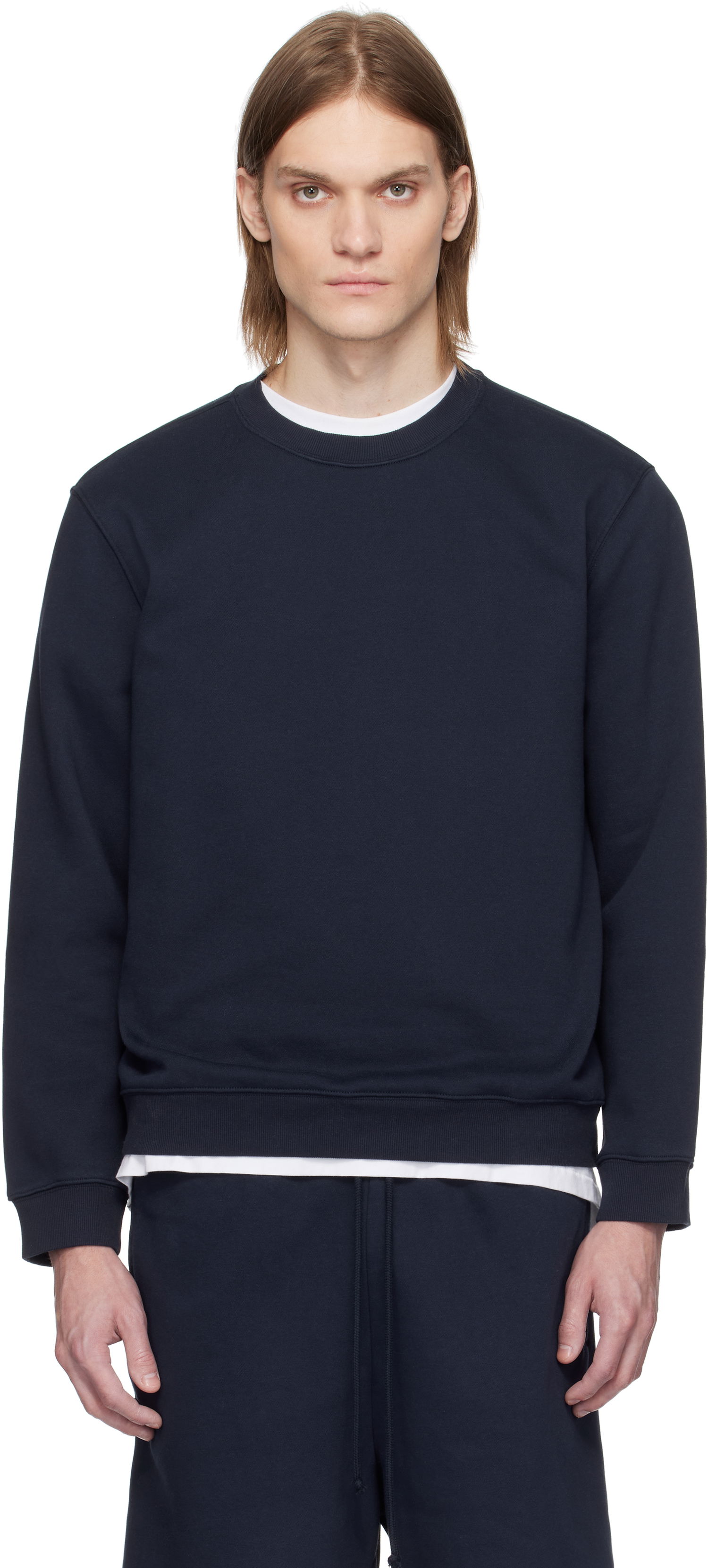 Sveter SKIMS SKIMS Fleece Lounge Sweatshirt Navy | PL-PLO-8028M-NAVY, 0