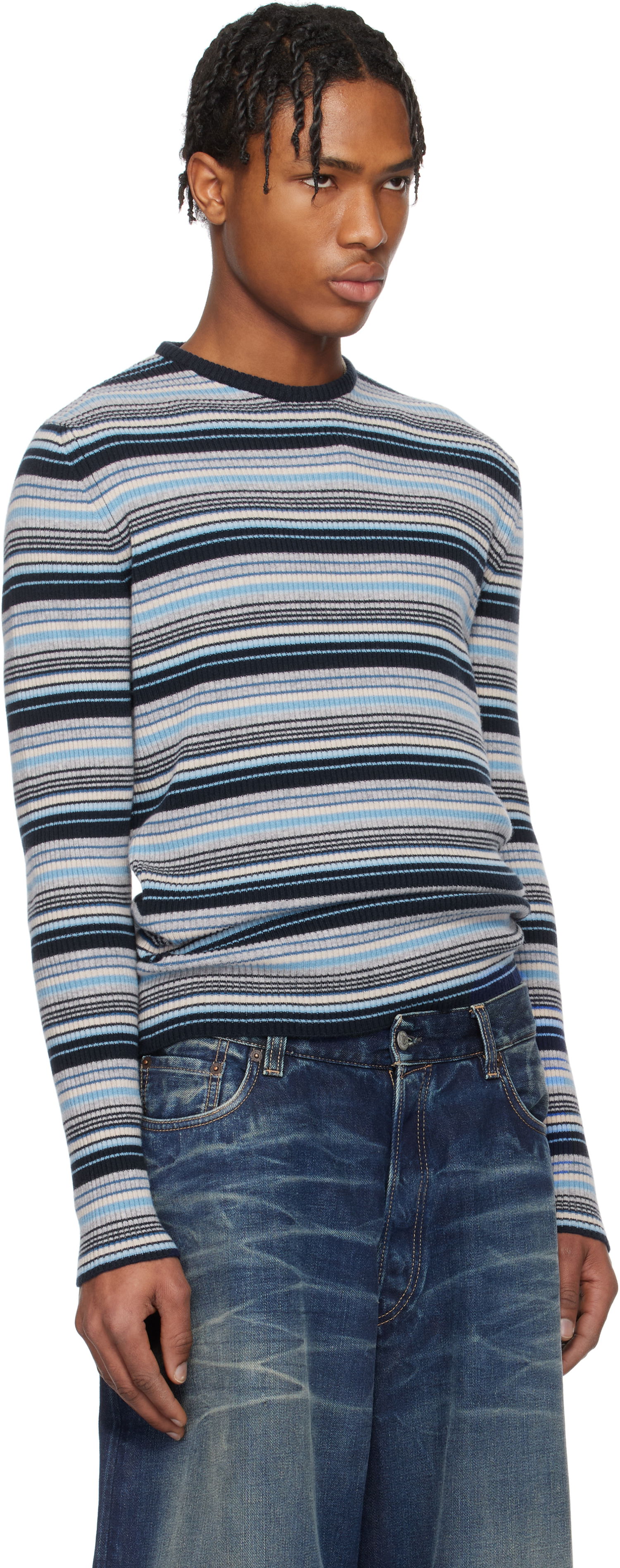 Sveter ERL ERL Striped Knit Sweater Modrá | ERL10N006, 1