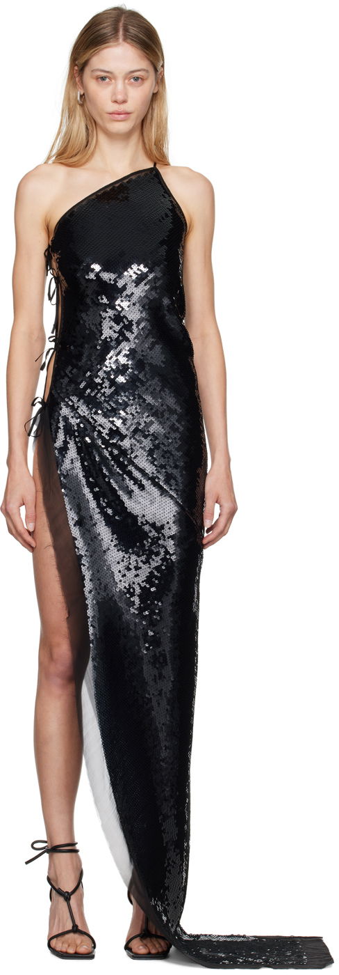 Šaty Rick Owens One Shoulder Sequined Maxi Dress Čierna | RP02D3578 SEM1, 0