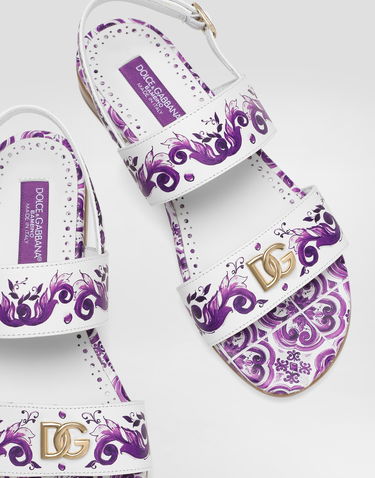 Doplnky Dolce & Gabbana Dolce & Gabbana Majolica Print Calfskin Sandals Biela | D10819A1114I03TN, 3