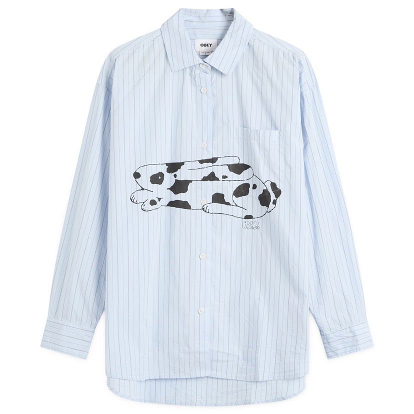 Košeľa OBEY Beverly Graphic Long Sleeve Shirt, Size X-Small Modrá | 281200141-LBL