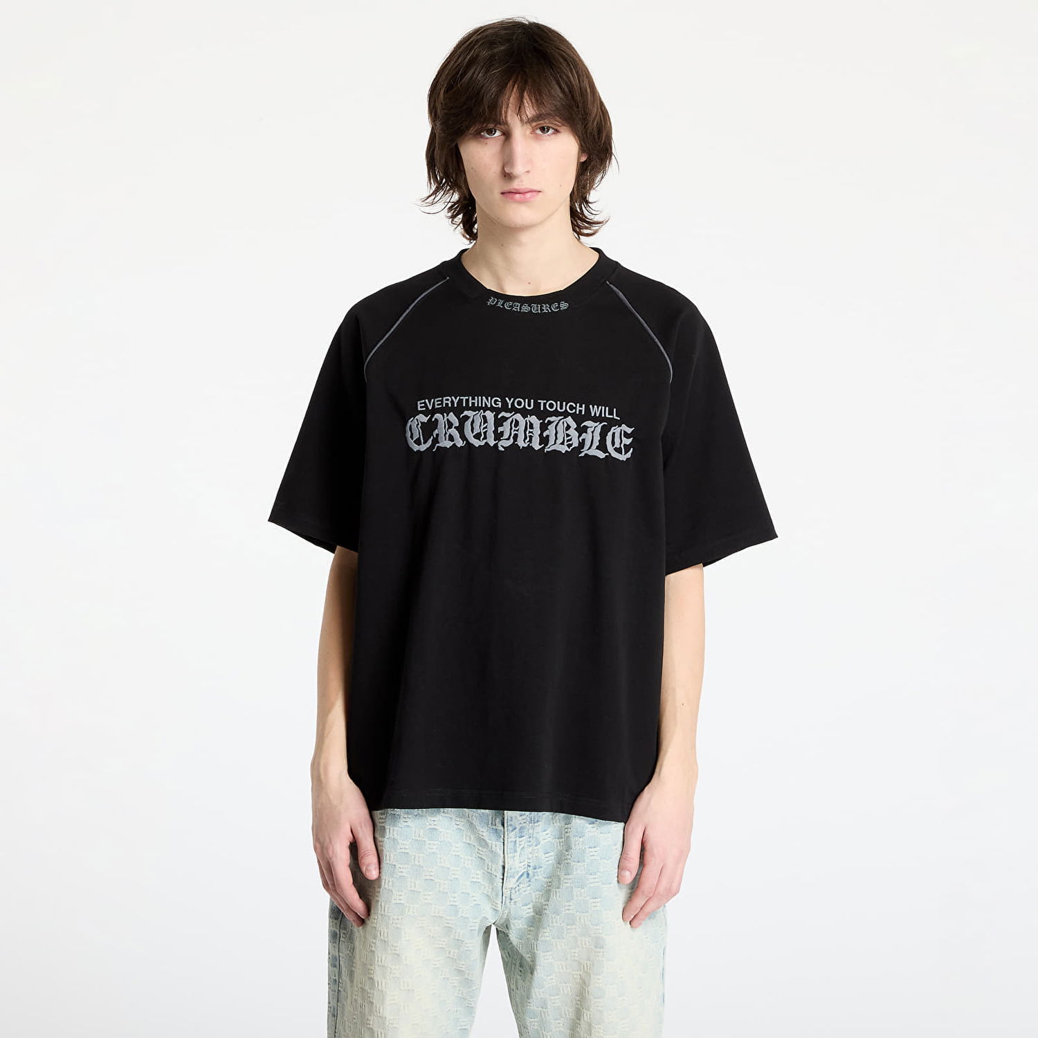 Tričko Pleasures PLEASURES Crumble Heavyweight Raglan T-Shirt Čierna | P25SP026 BLACK, 0