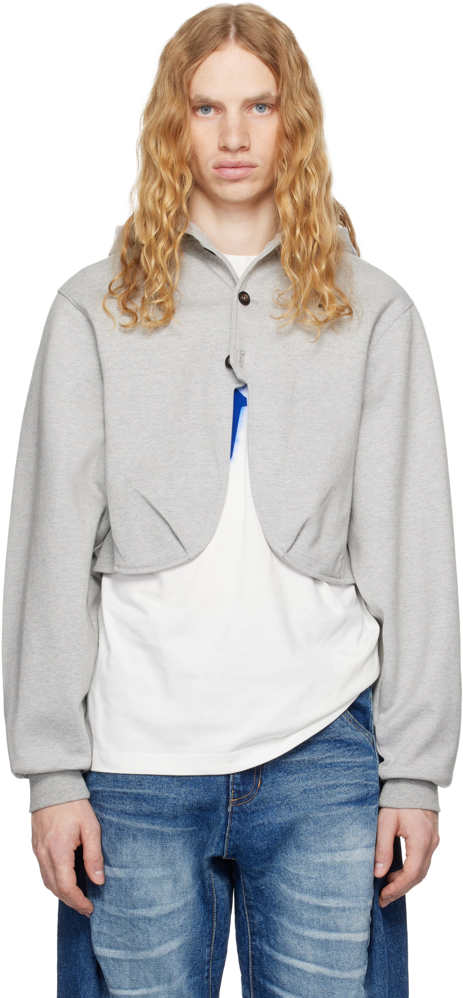 Cropped Button Hoodie