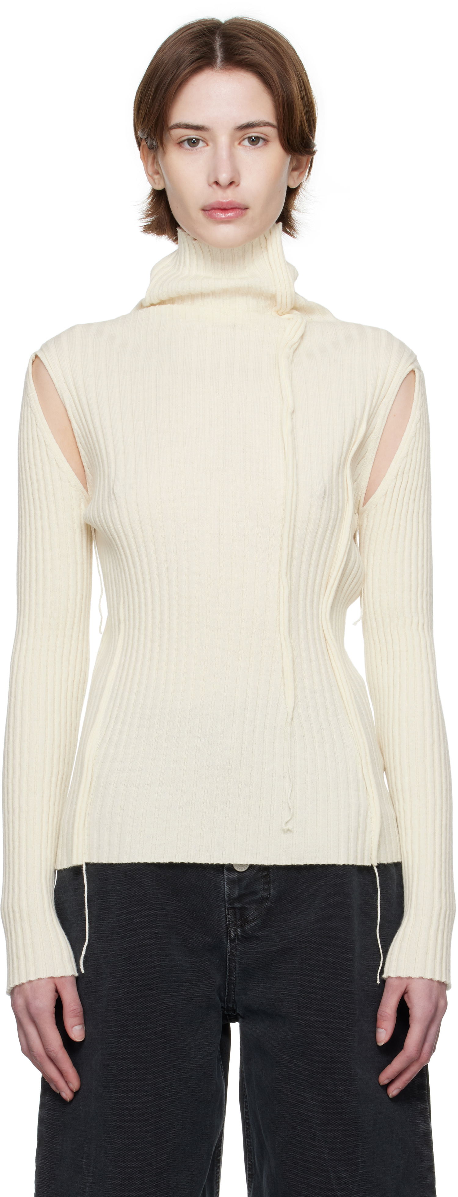 Sveter Maison Margiela MM6 Maison Margiela Darted Rib Knit Turtleneck Top Biela | S52HA0294 M13087, 0