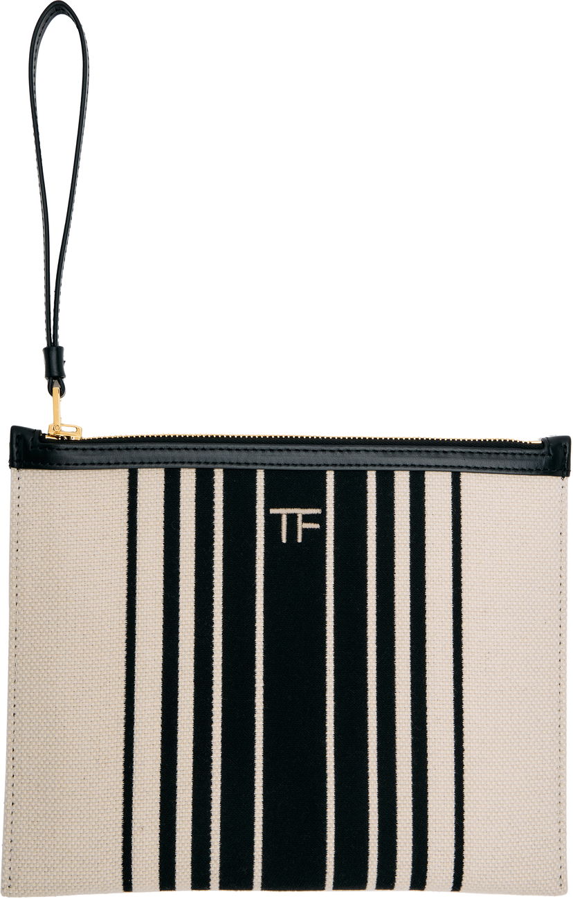 Peňaženka Tom Ford TOM FORD Striped Canvas Wristlet Pouch Béžová | S0522-TCN056G