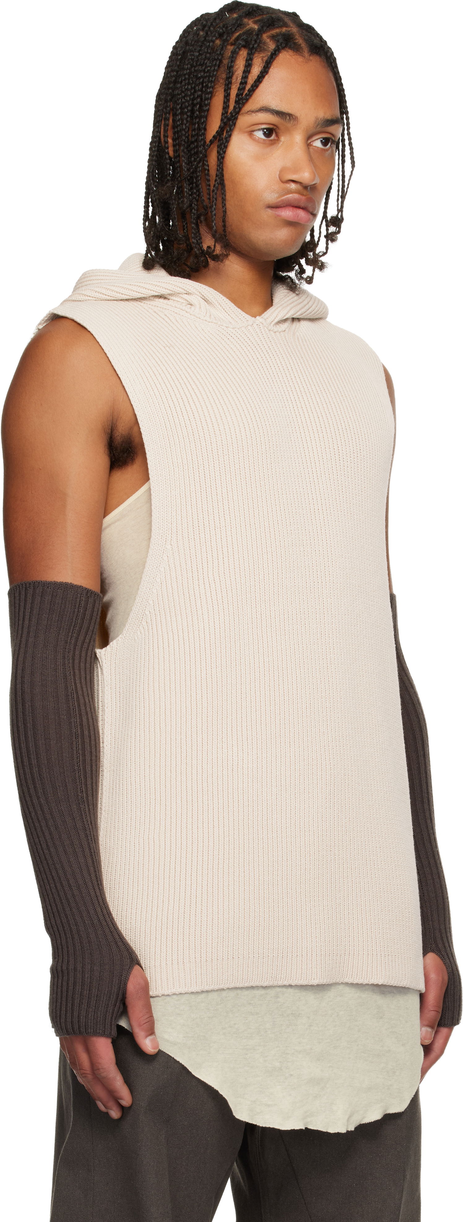 Mikina Rick Owens Rick Owens Ribbed Sleeveless Hoodie with Arm Sleeves Béžová | RR02E1680 KWVH, 1
