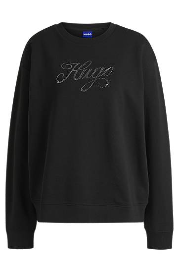 Sveter BOSS Oversized Cotton Terry Sweatshirt with Logo Čierna | 50537246