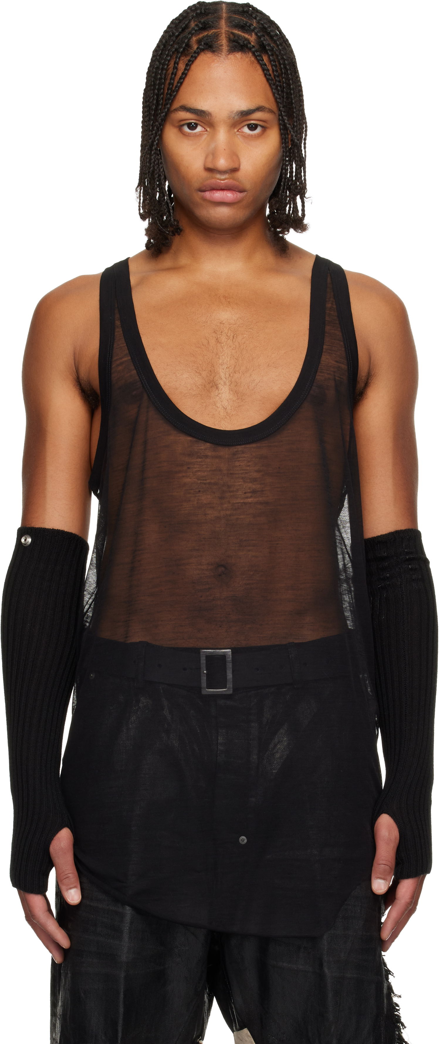 Tielko Rick Owens Concordians Pony Sheer Deep Scoop-Neck Tank Top Čierna | RR02E1101 JWR, 0