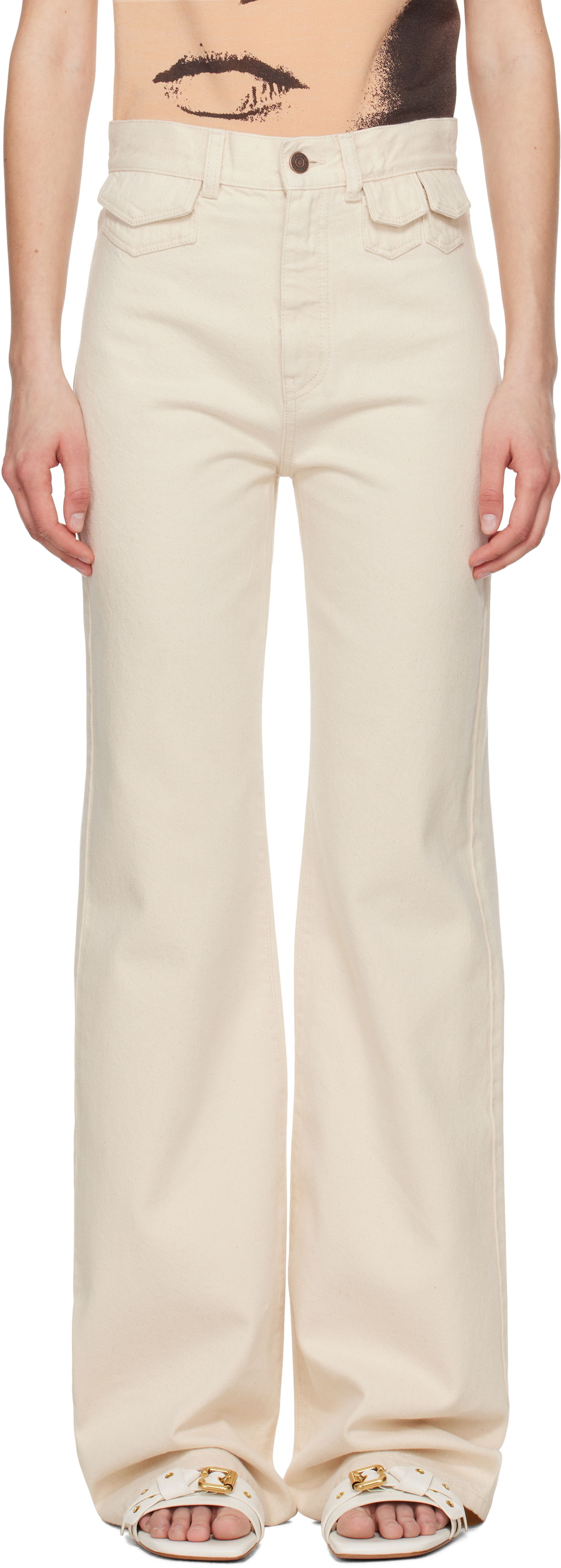 Džínsy CHLOÉ Chloé High-Rise Flare Jeans Béžová | CH25UDP03251, 0