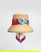 Dolce & Gabbana Raffia Floral-Print Ribbon Hat
