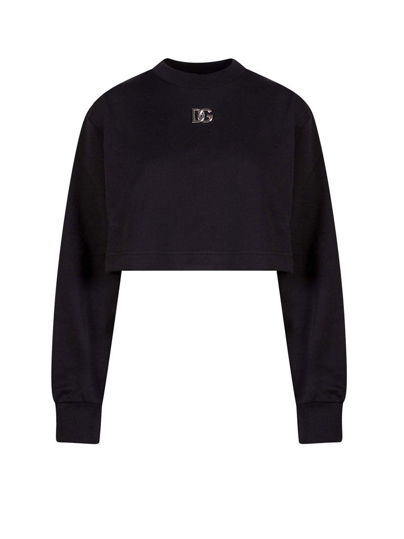 Mikina Dolce & Gabbana Crop Fit Cotton DG Patch Sweatshirt Black Čierna | F9N80ZFU7DU#N0000