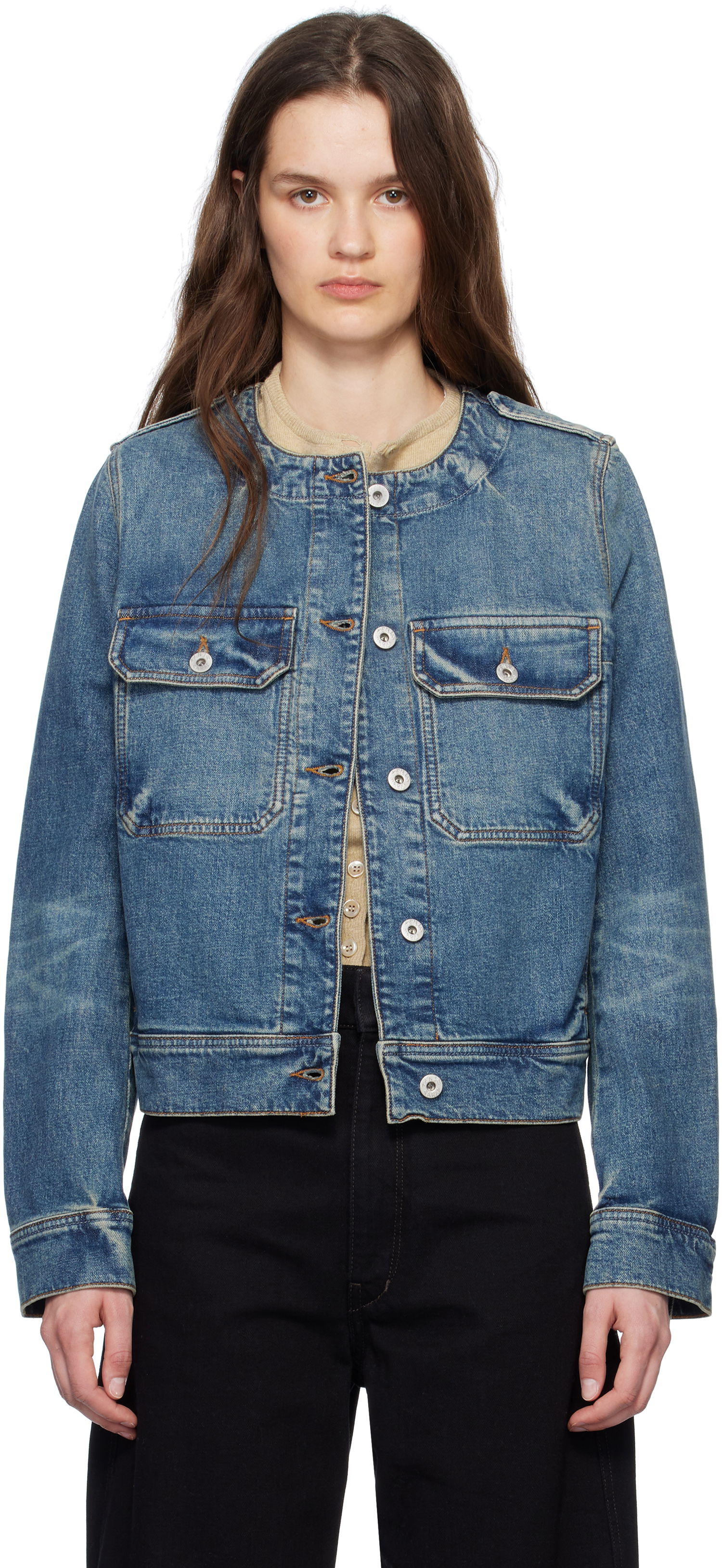 Bunda KENZO Kenzo Paris Collarless Denim Jacket Modrá | FF52DV2506S7, 0