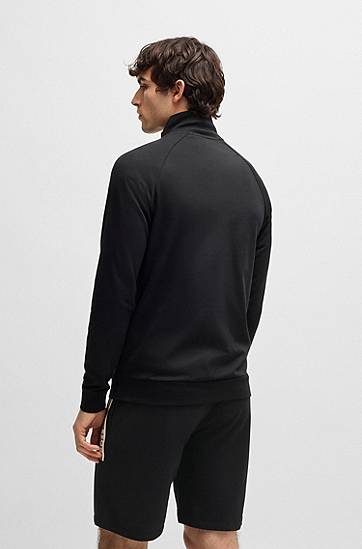 Mikina BOSS BOSS Cotton-terry Zip-up Jacket with Stripe Print Čierna | 50540660, 1