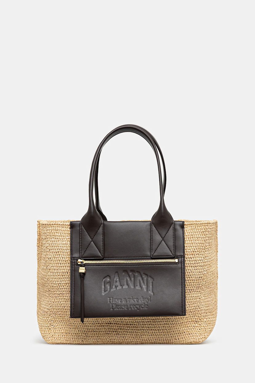 Tote bag GANNI GANNI Easy Shopper Medium Raffia Tote Bag Béžová | A6823