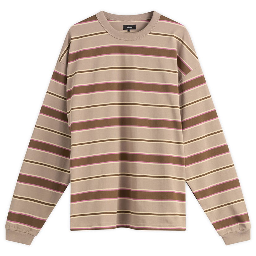 Tričko BEAMS BEAMS Loose Long Sleeve Stripe T-Shirt Hnedá | 1114-0491-803-24