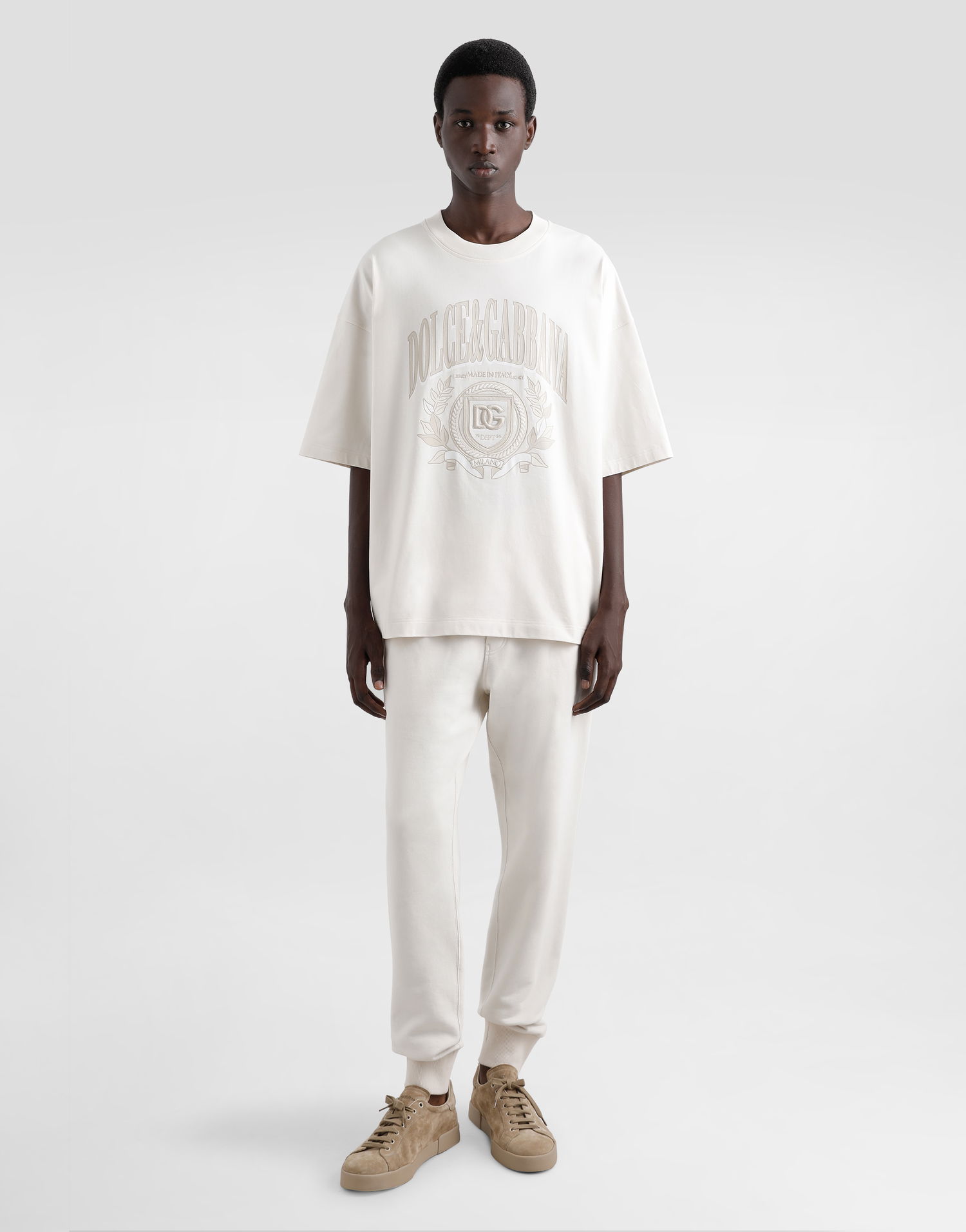 Tričko Dolce & Gabbana Dolce & Gabbana Cotton T-Shirt with Embroidered Crest Logo Biela | G8SH6ZG7O2HA4567, 1