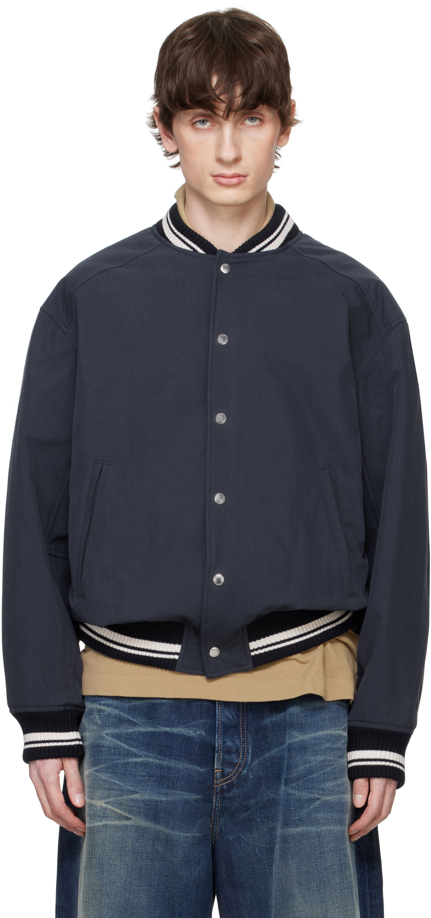 Bomber bunda MAISON KITSUNÉ Maison Kitsuné Teddy Bomber Jacket Navy | OM02116WQ4048, 0