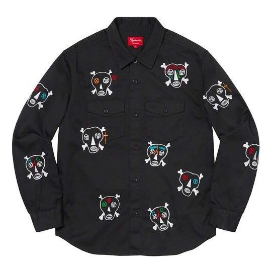 Košeľa Supreme Clayton Patterson Skulls Embroidered Work Shirt Čierna | SUP-SS21-602