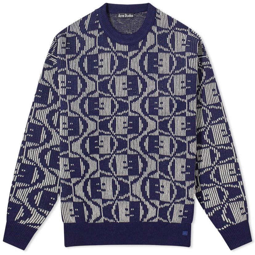 Sveter Acne Studios Katch 2 Tone Face Jumper "Navy/Oatmeal Melange" Navy | C60081-DKG