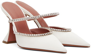 Tenisky a topánky Amina Muaddi Crystal-Embellished Satin Mule Heels Biela | GILDA MULE CL SATIN, 3