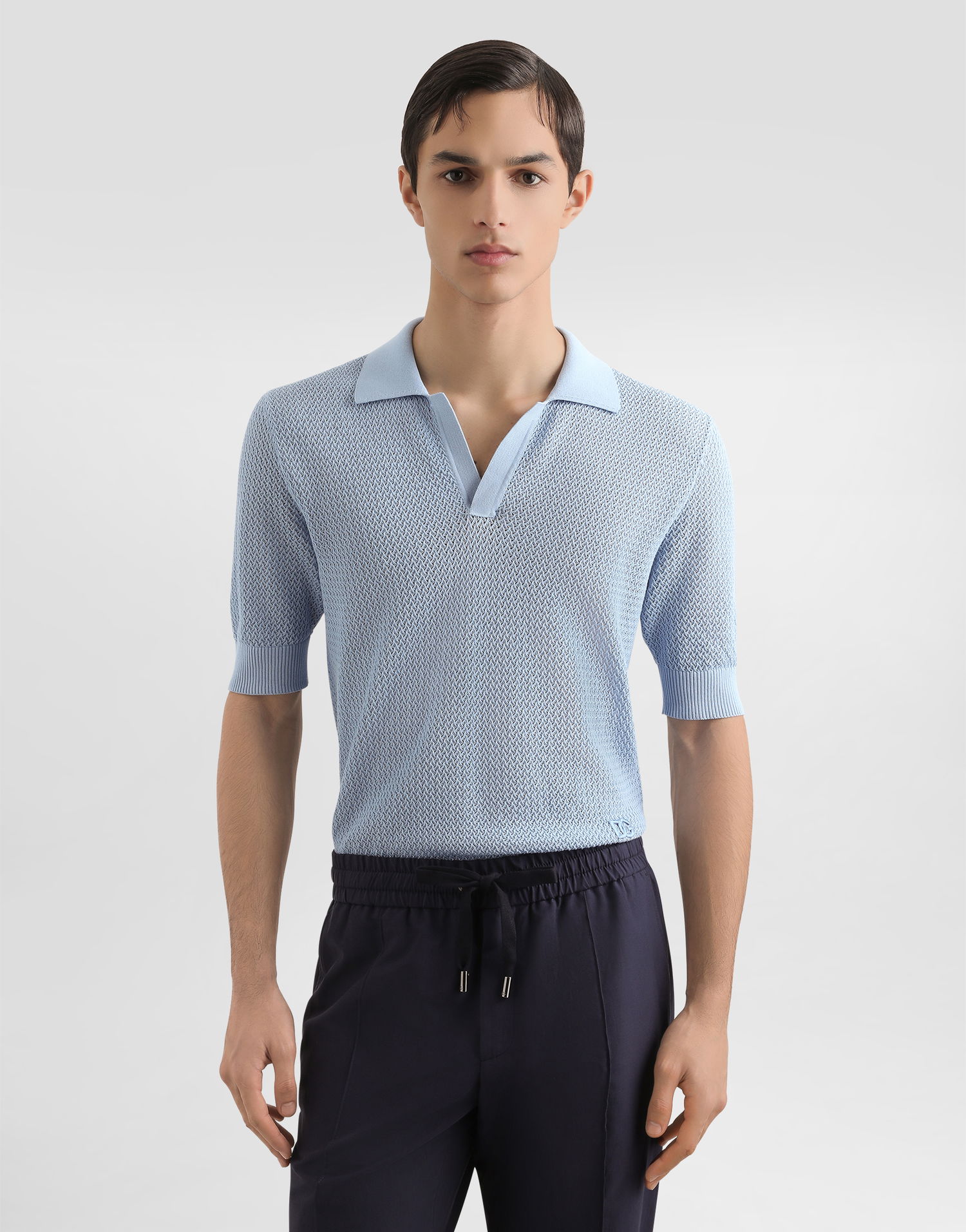 Polo tričko Dolce & Gabbana Dolce & Gabbana Micro-pattern Cotton Polo Shirt Modrá | GXZ73ZJBCGWB1932, 1