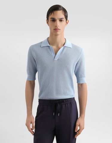 Polo tričko Dolce & Gabbana Dolce & Gabbana Micro-pattern Cotton Polo Shirt Modrá | GXZ73ZJBCGWB1932, 1