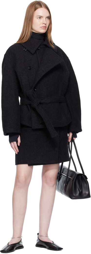 Kabáty LEMAIRE Short Asymmetrical Bathrobe Coat Čierna | CO1149 LF504, 3