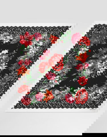 Šál Dolce & Gabbana Dolce & Gabbana 90x90 Silk Twill Floral Print Square Scarf with Lace Border Rôznofarebný | FN090RGDC7AHN5QV, 2
