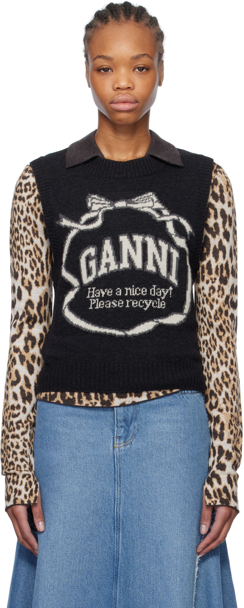 Sveter GANNI GANNI Graphic Bow Knit Vest Čierna | K2461