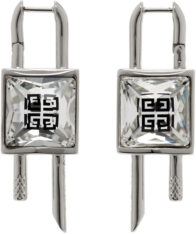 Náušnice Givenchy Mini Lock Crystal Earrings Šedá | BF110EF04M040