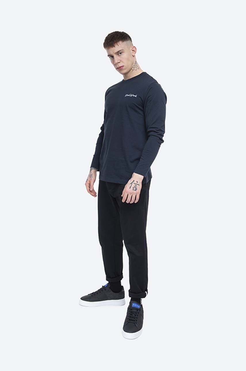 Tričko WOOD WOOD Peter Longsleeve Print T-Shirt Modrá | 12045402.2491, 1