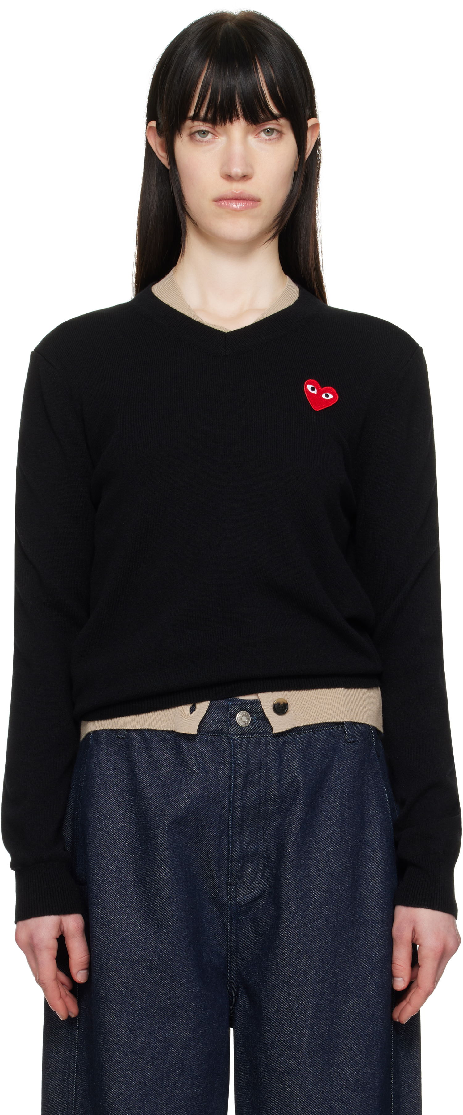 Sveter Comme des Garçons COMME des GARÇONS PLAY Heart V-Neck Sweater Čierna | AX-N002-051, 0