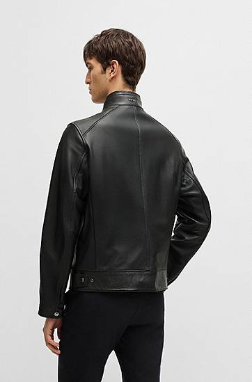 Bunda BOSS Shohei Ohtani Edition Regular-Fit Grained Nappa Leather Jacket Čierna | 50532475, 1