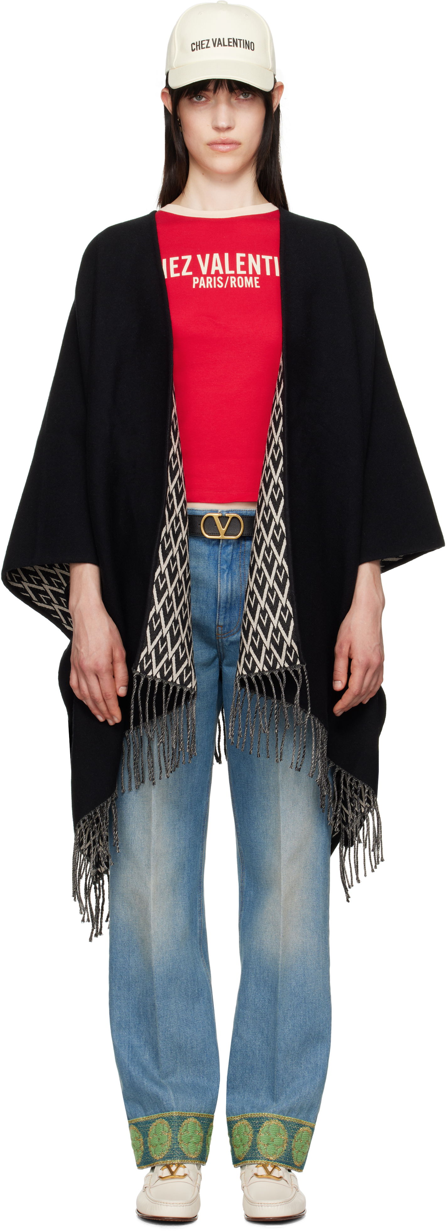 Crop Top Valentino Valentino Garavani Double Toile Iconographe Fringed Cape Červená | 6W2EG019LJX, 0