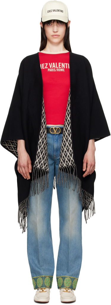 Crop Top Valentino Valentino Garavani Double Toile Iconographe Fringed Cape Červená | 6W2EG019LJX, 0
