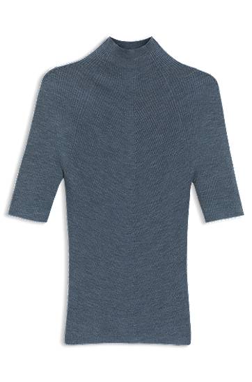 Sveter BOSS Merino Wool Mock-Neck Sweater Modrá | 50542885, 0