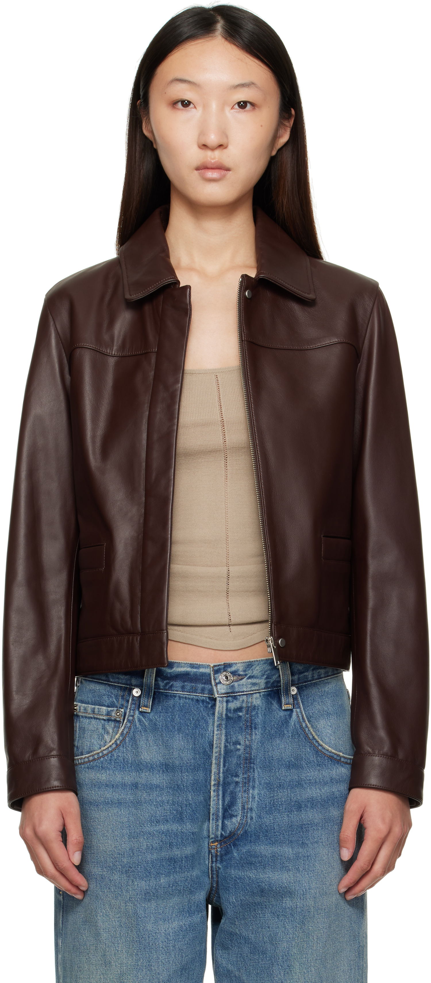 Bunda Loulou de Saison Loulou de Saison Ascot Leather Jacket Hnedá | ASCOT, 0
