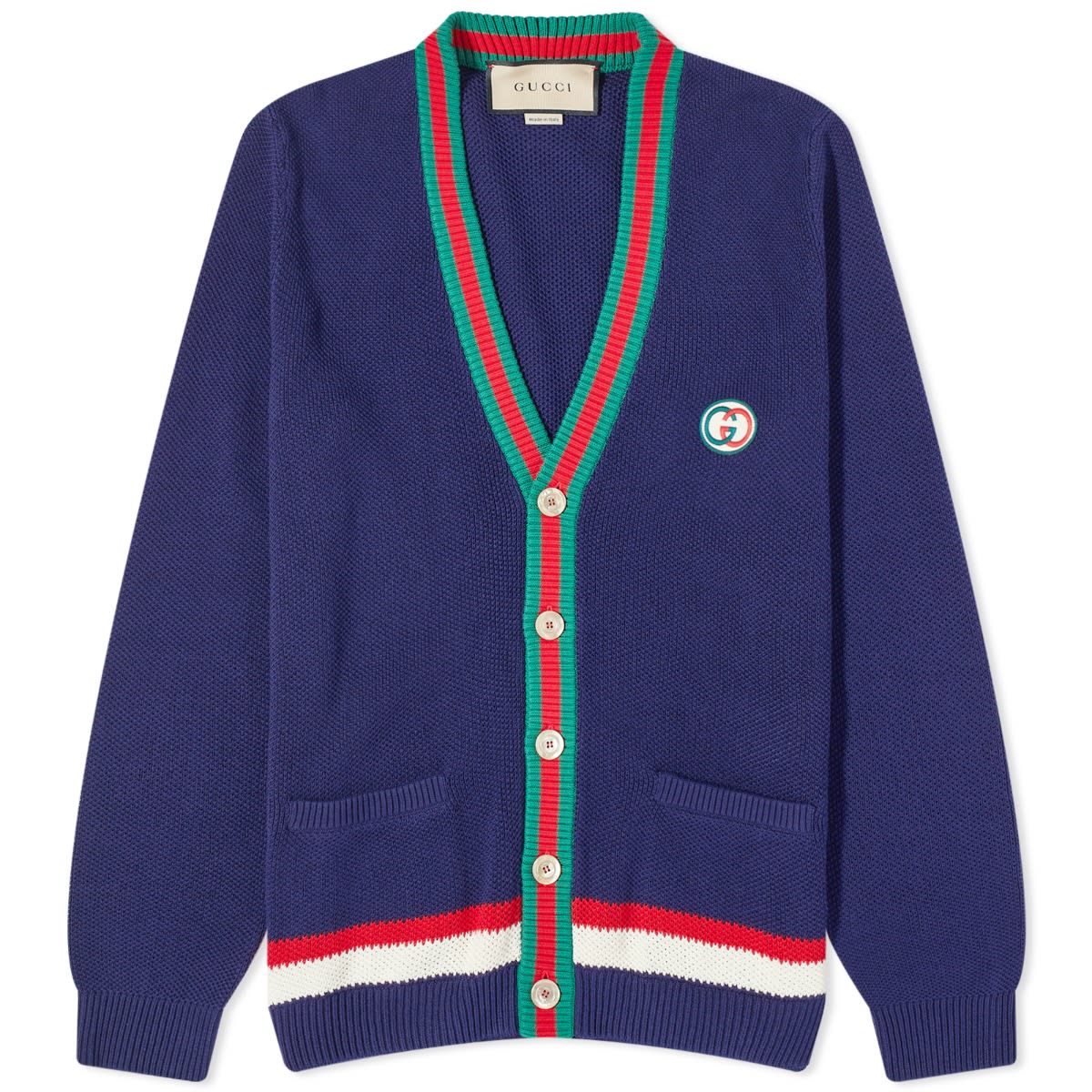 GG Logo Stripe Placket Cardigan Navy